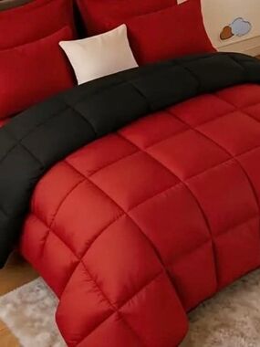 3pc Reversible Red and Black Quilted Comforter - Cozy Everyday Bedding